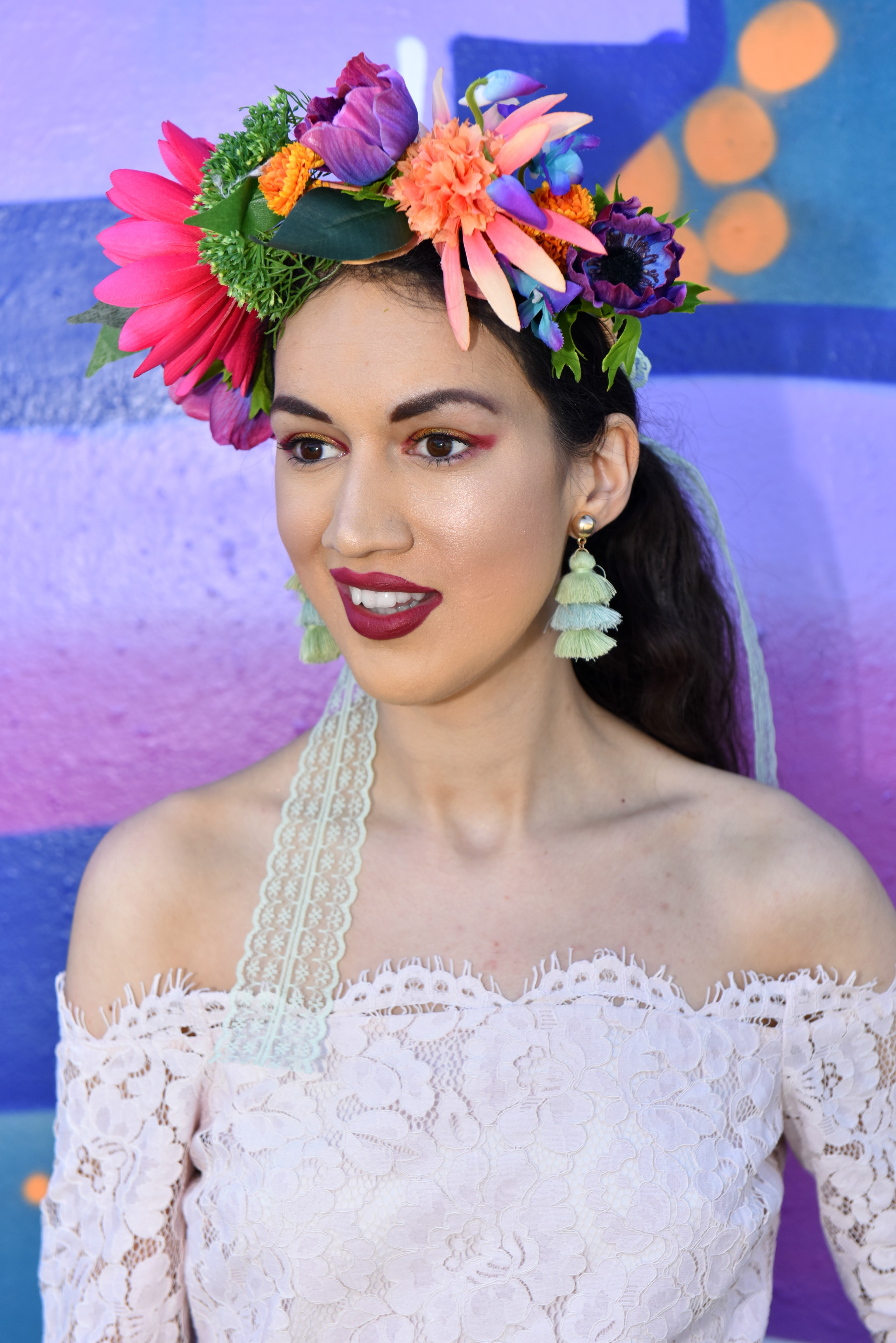  <img src="ana.jpg" alt="ana rainbow flower crown how to style a bridesmaid dress"/>