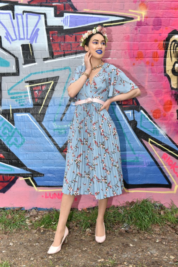 ana with blue lipstick and blue dress Faded Spring