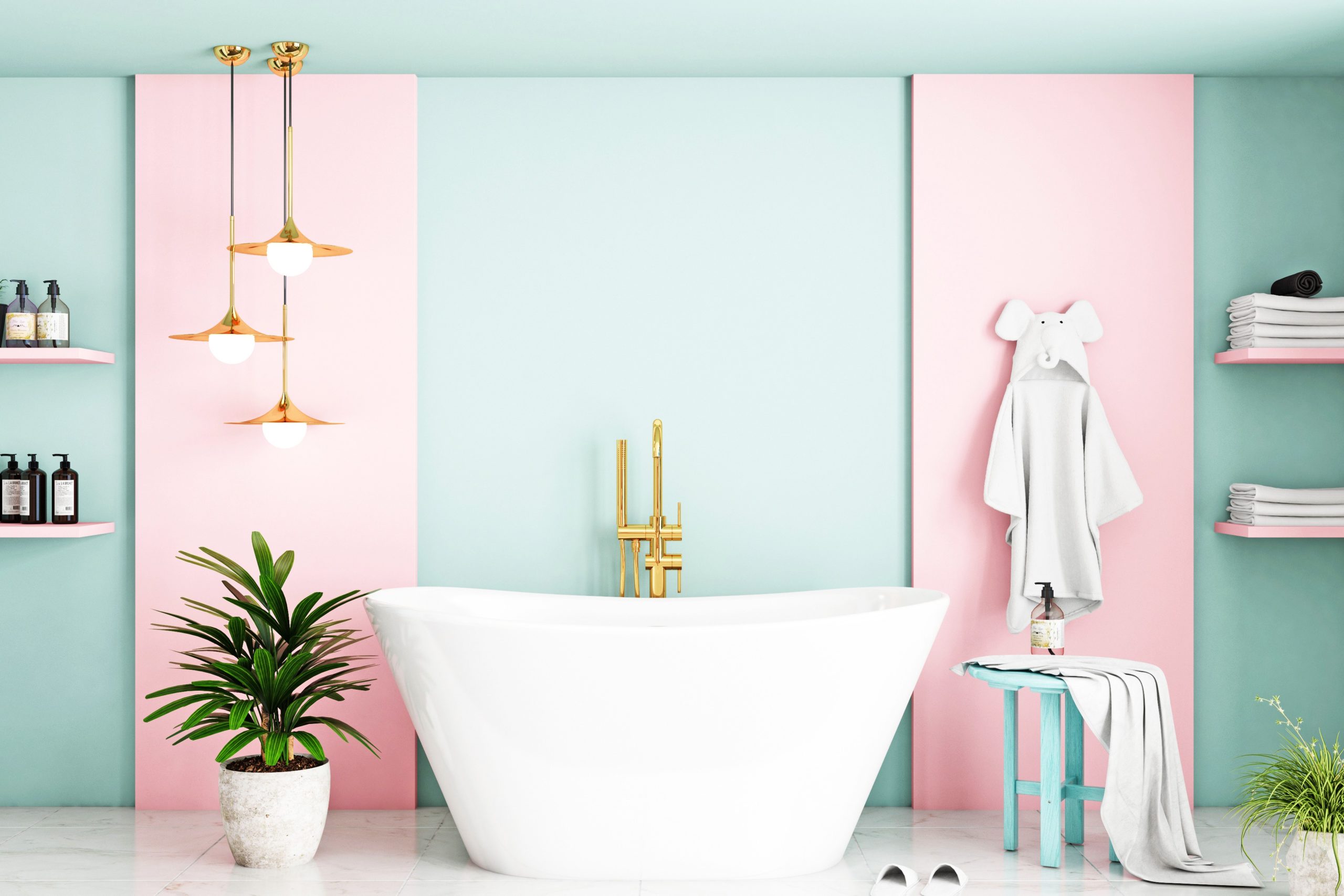 <img src="baby.jpg" alt="baby blue and pink bathroom with accent wall"/> 