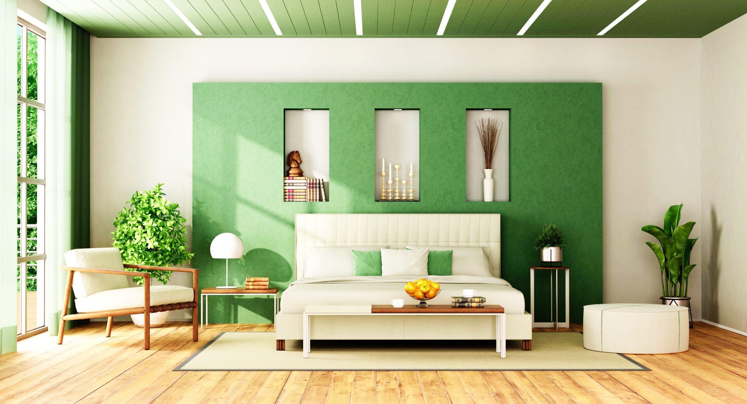 <img src="green.jpg" alt="green bedroom with cool ceiling lights"/> 