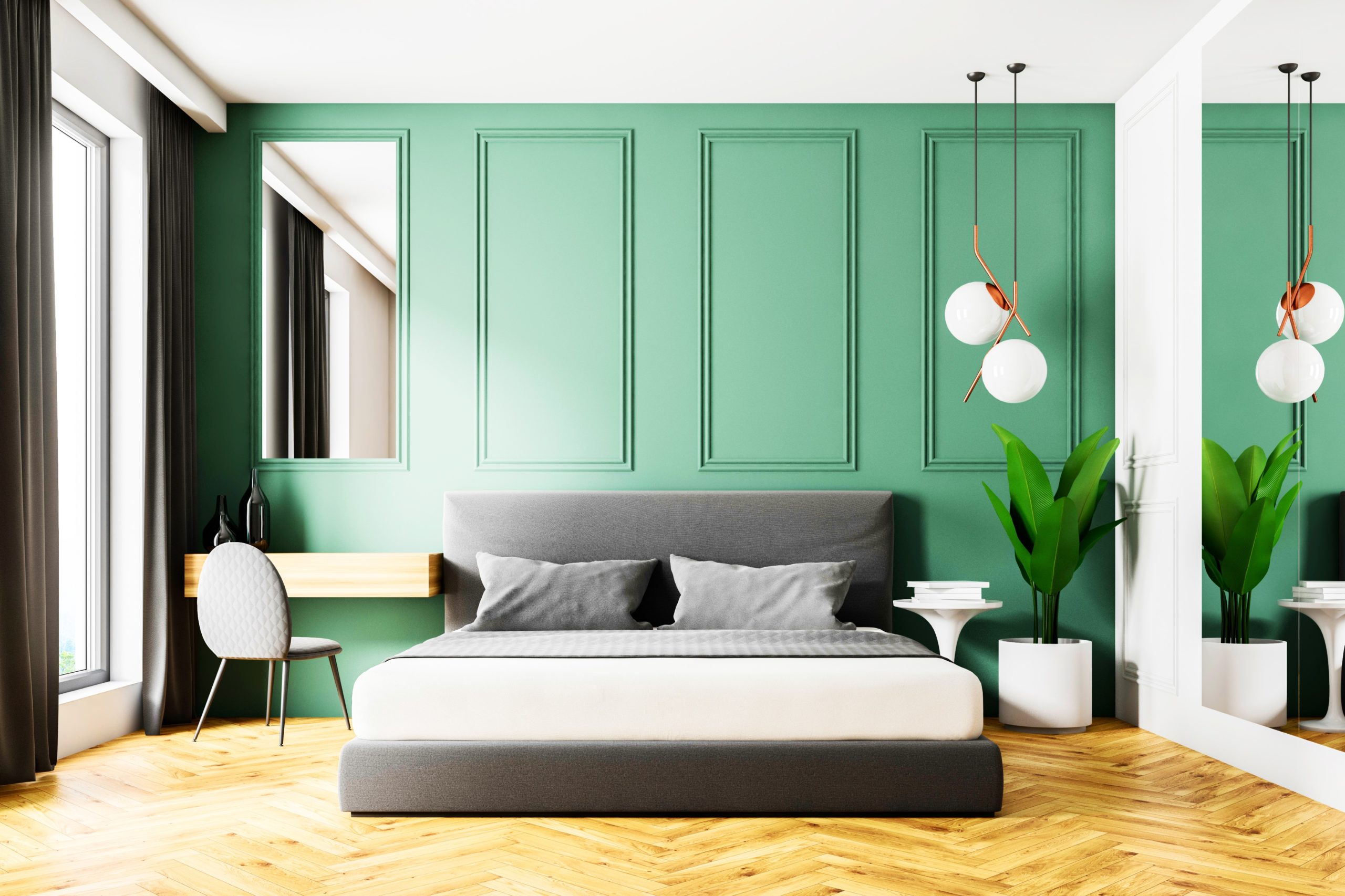 <img src="green.jpg" alt="green bedroom with quirky light fixture"/> 