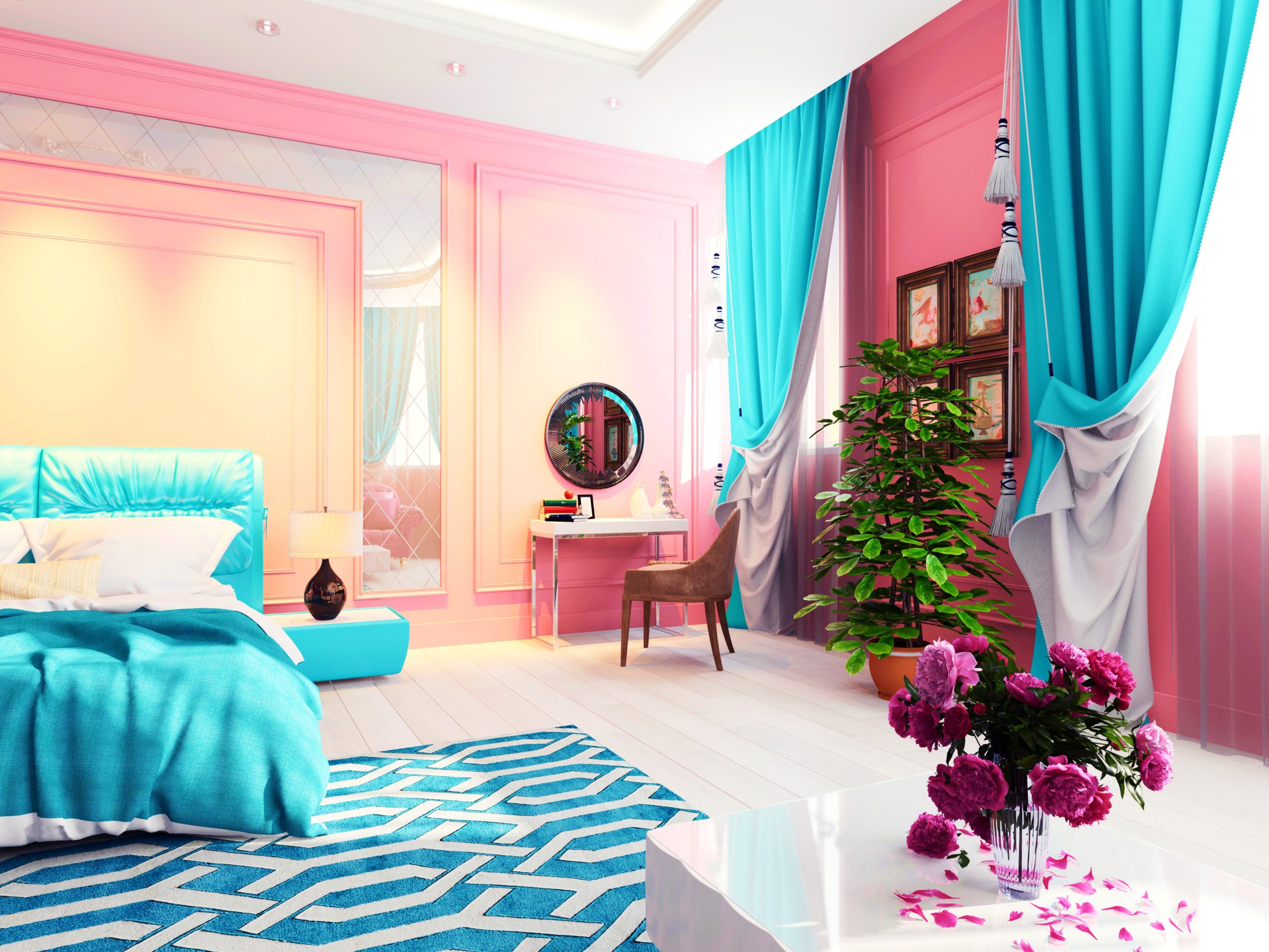 <img src="pink.jpg" alt="pink and teal royal bedroom theme"/> 