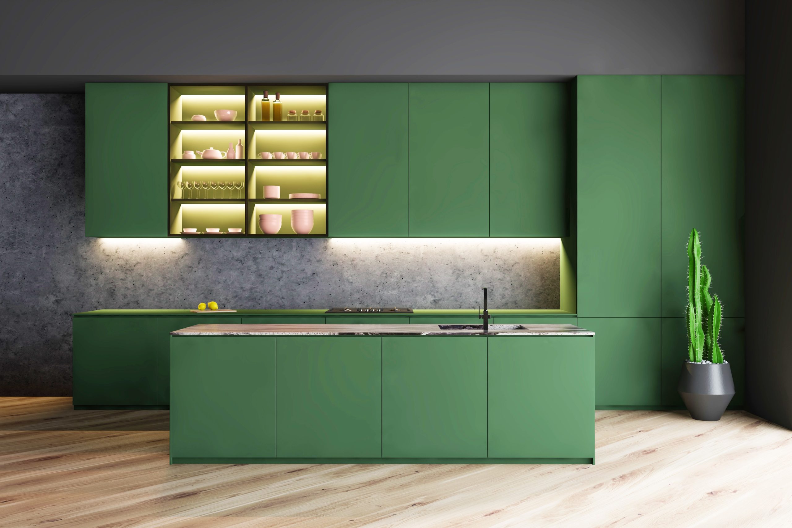 <img src="green.jpg" alt="green kitchen island with ambient lighting"/> 