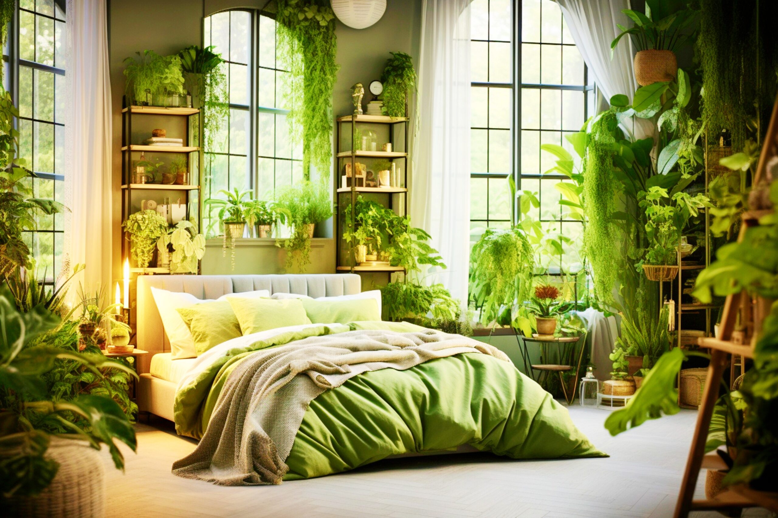 <img src="green plant.jpg" alt="green plant themed bedroom with candles"/>
