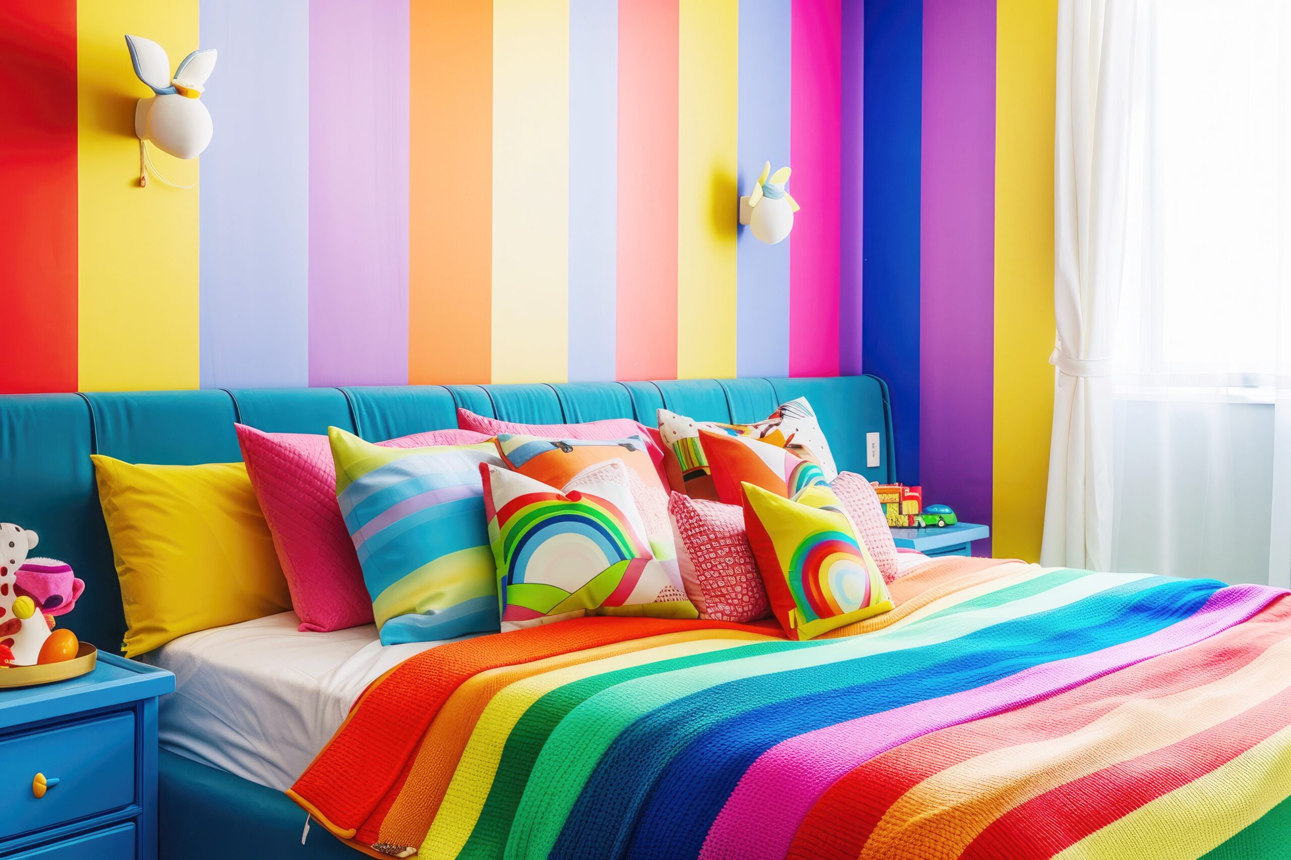 <img src="colourful.jpg" alt="colourful kids bedroom with rainbow stripes"/>