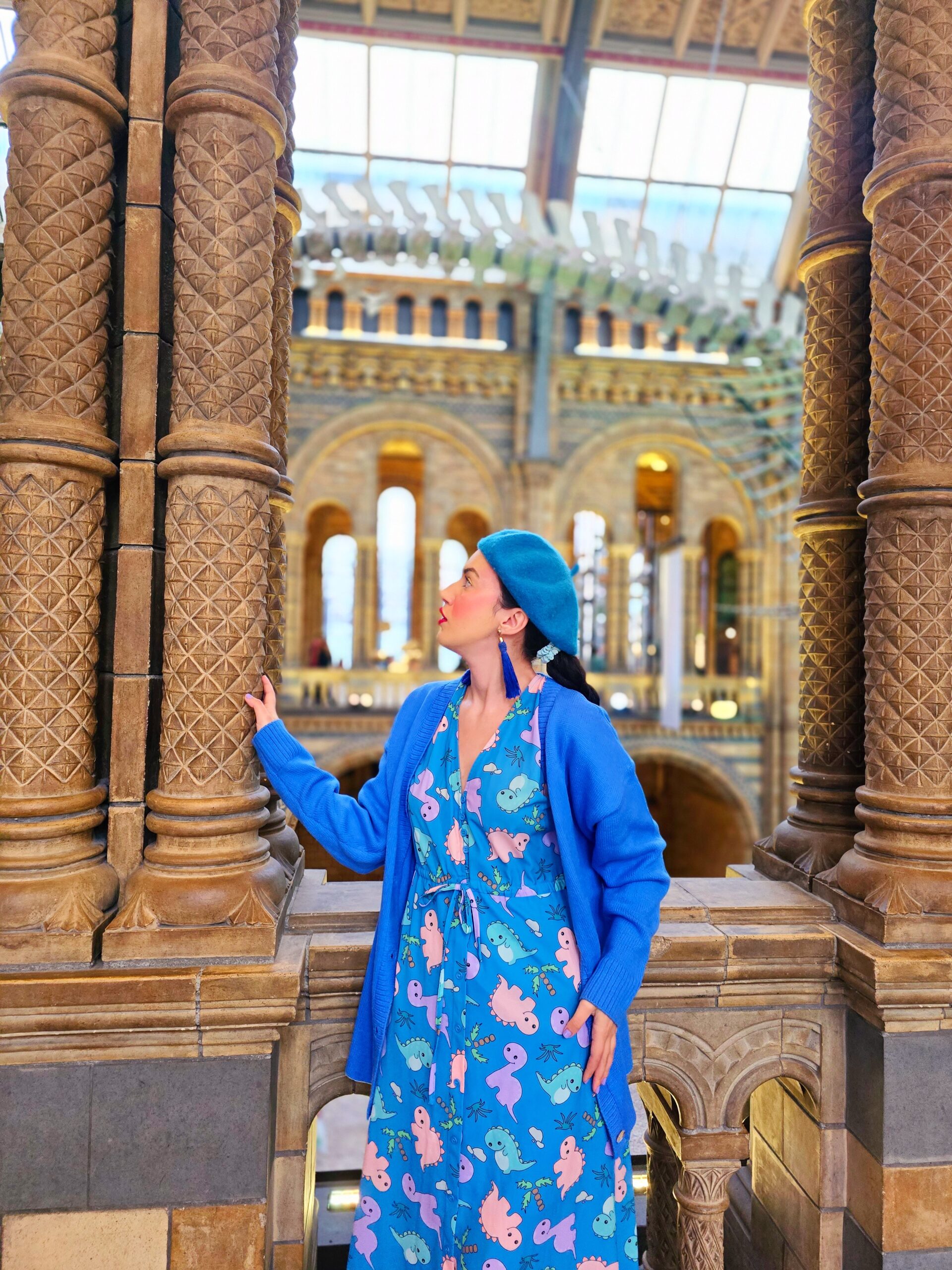 <img src="ana.jpg" alt="ana wearing blue dino dress at museum"/>