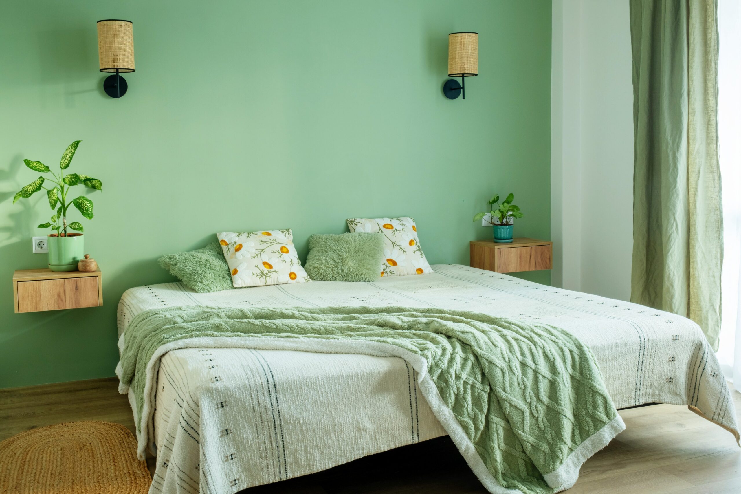 <img src="green.jpg" alt="green bedroom with oak flooring"/> 